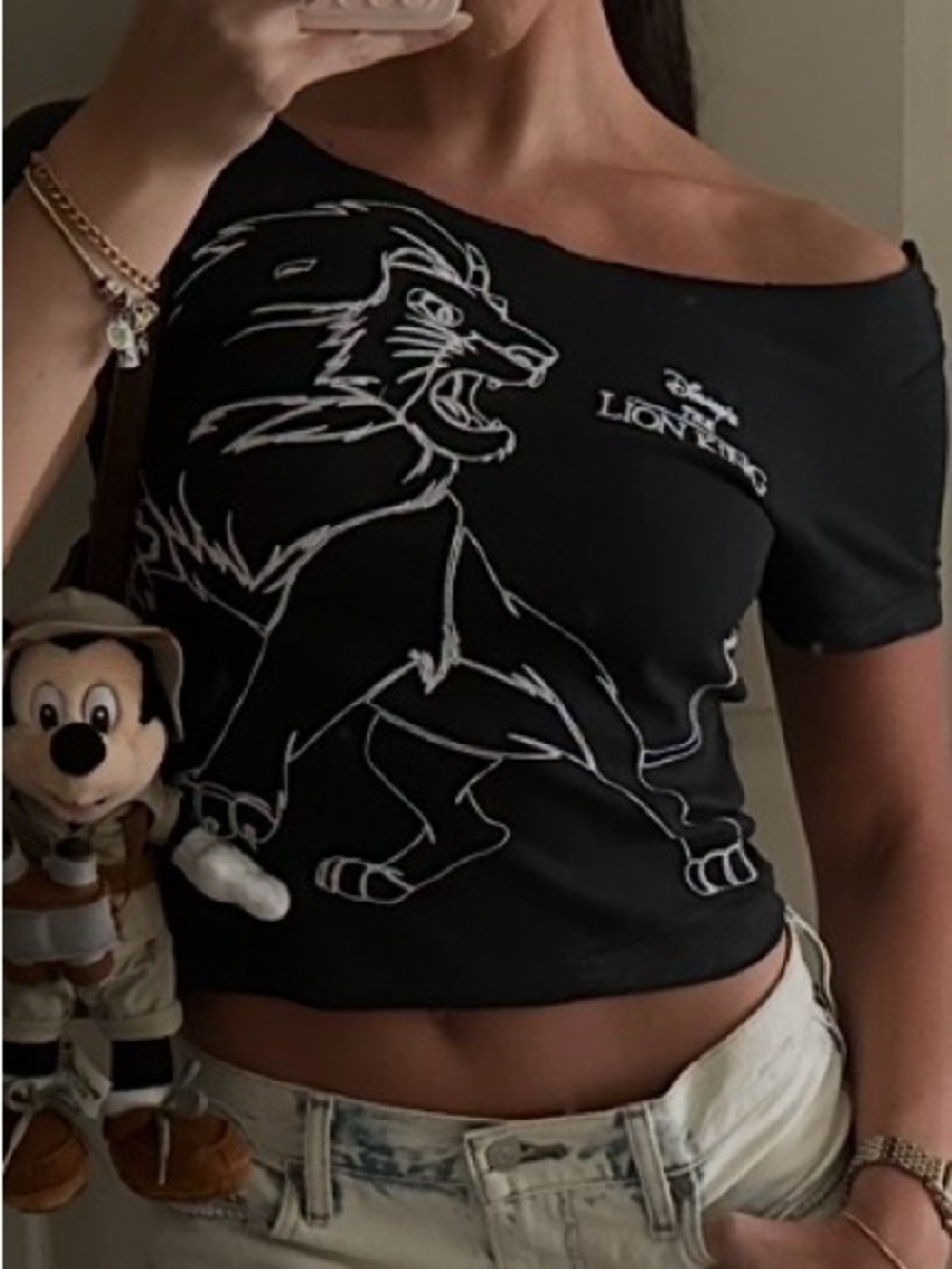 Disney The Lion King Off-Shoulder Black Graphic Crop Top